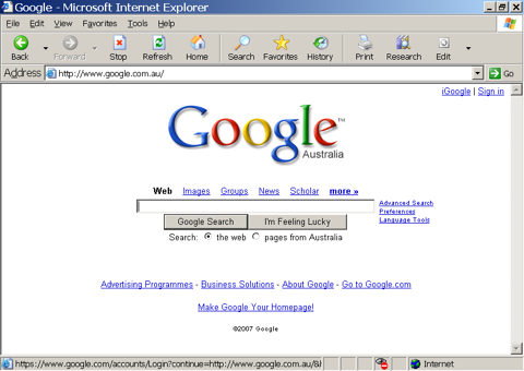 Internet Explorer 6 screenshot Internet Explorer 6
screenshot